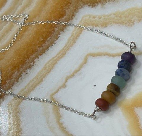 Chakra Rondelle Matte Finish Silver Necklace