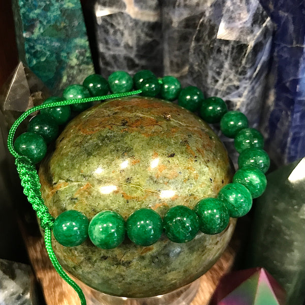 Dark Green Jade 8mm Macrame Bracelet by Zen Den San Pedro