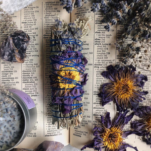 Lavender, Blue Lotus, Eucalyptus, White Sage Smudge Stick, "Dream"