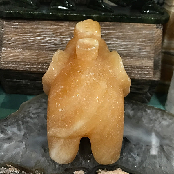 Orange Calcite Elephant Carving 2” x 3.5” x 2.5” Tall Matte Finish