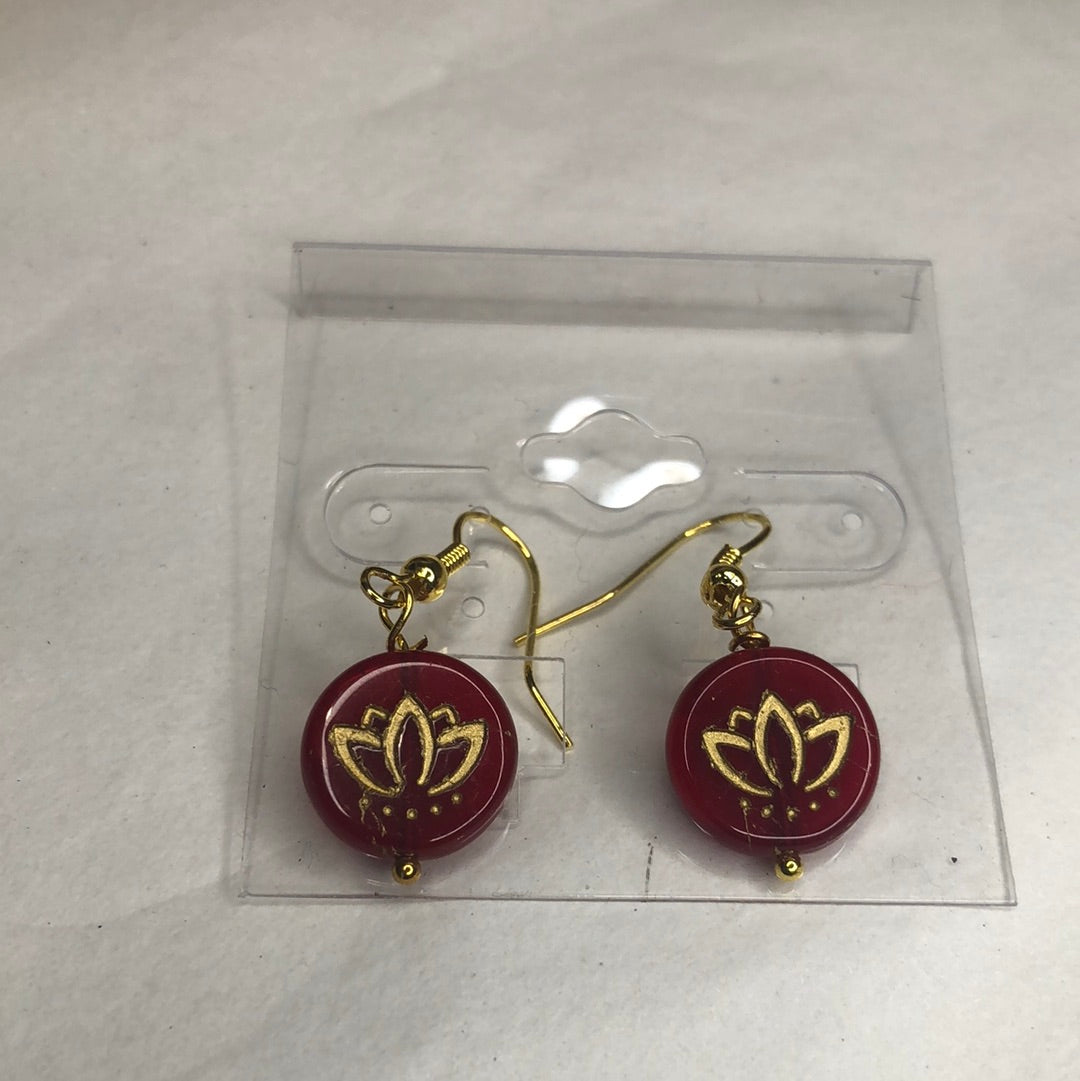 Lotus Round Dangle Gold Filled Earrings