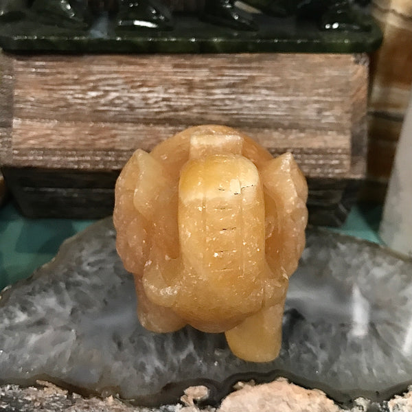 Orange Calcite Elephant Carving 2” x 3.5” x 2.5” Tall Matte Finish