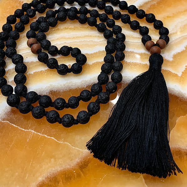 Lava and Sandalwood 108 Bead Meditation Mala Necklace