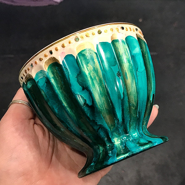 Offering Bowl in Teal Vintage China with Swarovski Crystal Edge