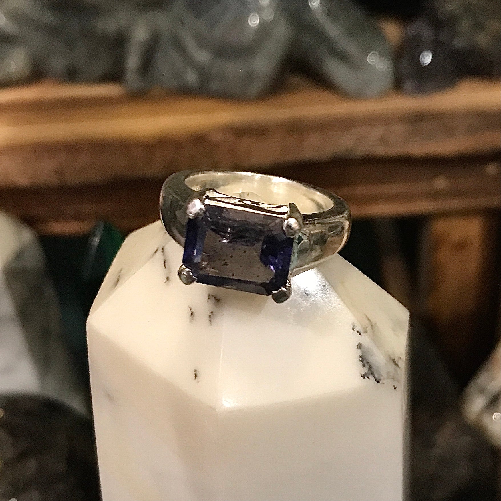 Iolite (Emerald Cut) Sterling Size 6 Ring