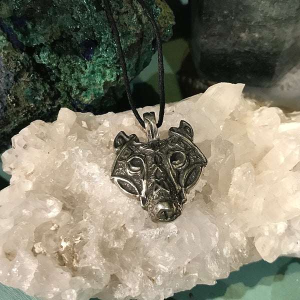Viking Wolf’s Head Pewter Pendant Necklace