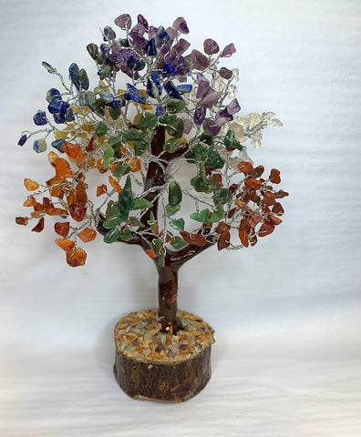 Chakra Multi Stone 9 Inch Tree with Wood Base