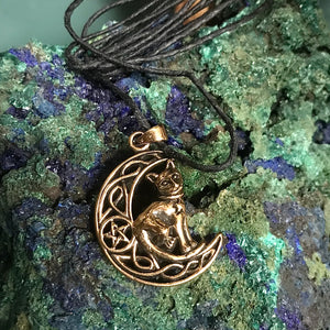 Pentacle Cat Bronze Pendant Necklace