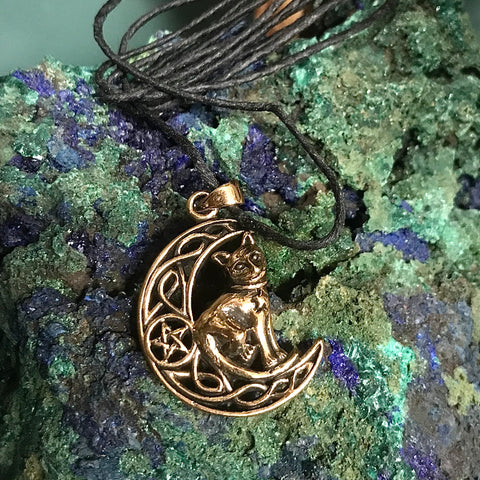 Pentacle Cat Bronze Pendant Necklace