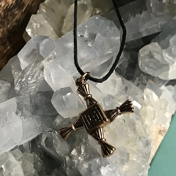 Brigid's Cross Bronze Pendant Necklace