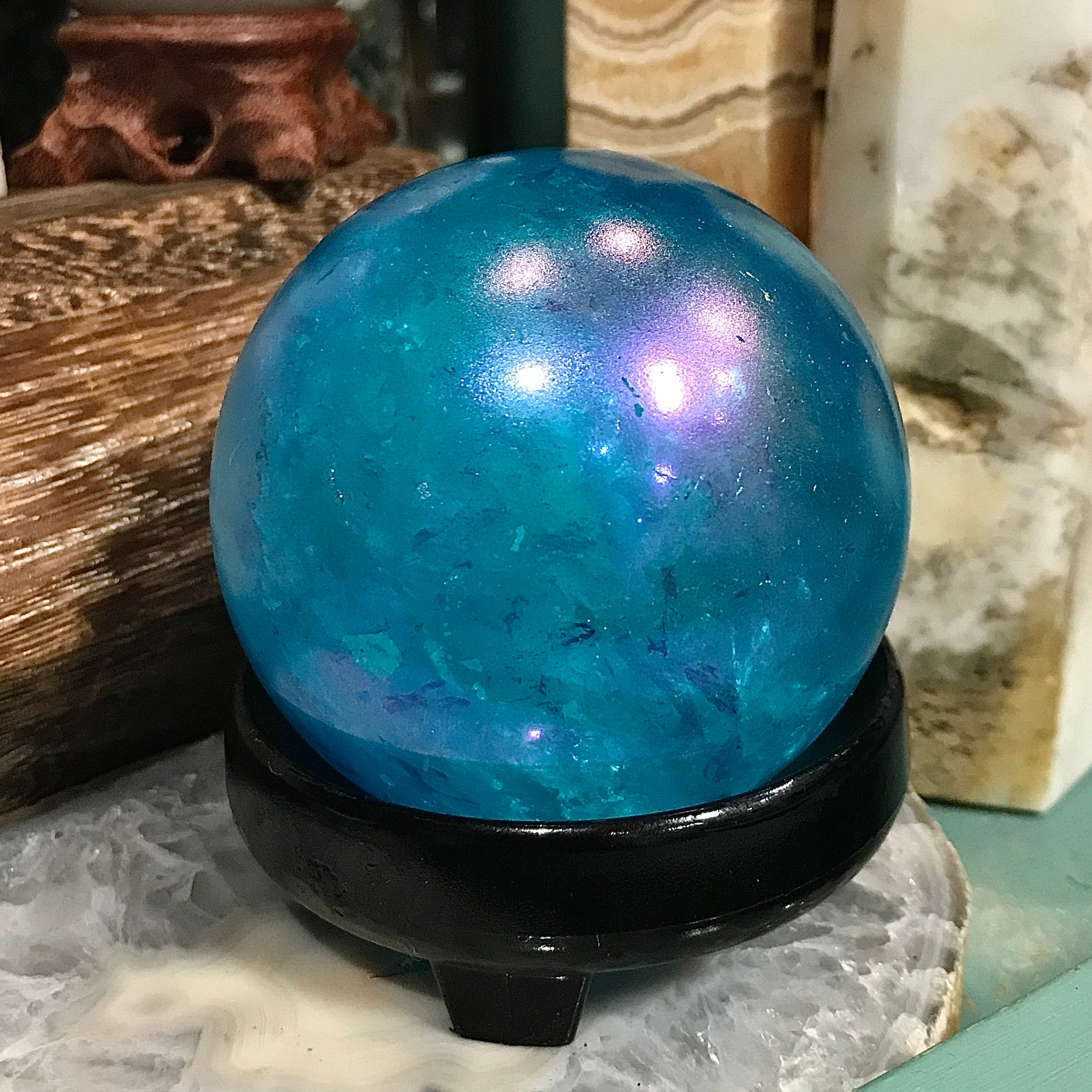 Aqua Aura Quartz Sphere