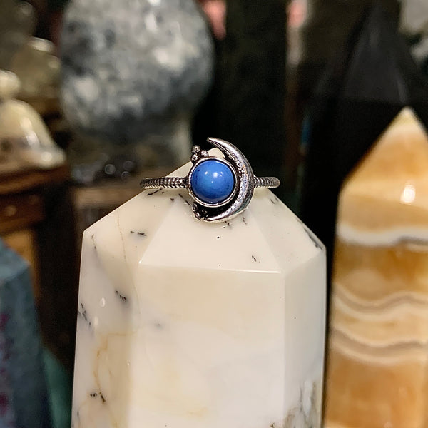 Sterling Silver Crescent Moon Ring with Gemstone