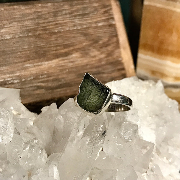 Moldavite Sterling Silver Ring