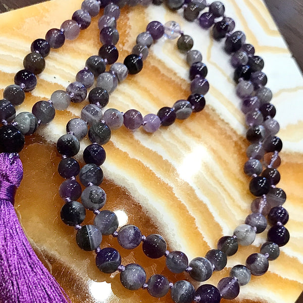 Amethyst Mala Prayer 108 Bead Necklace