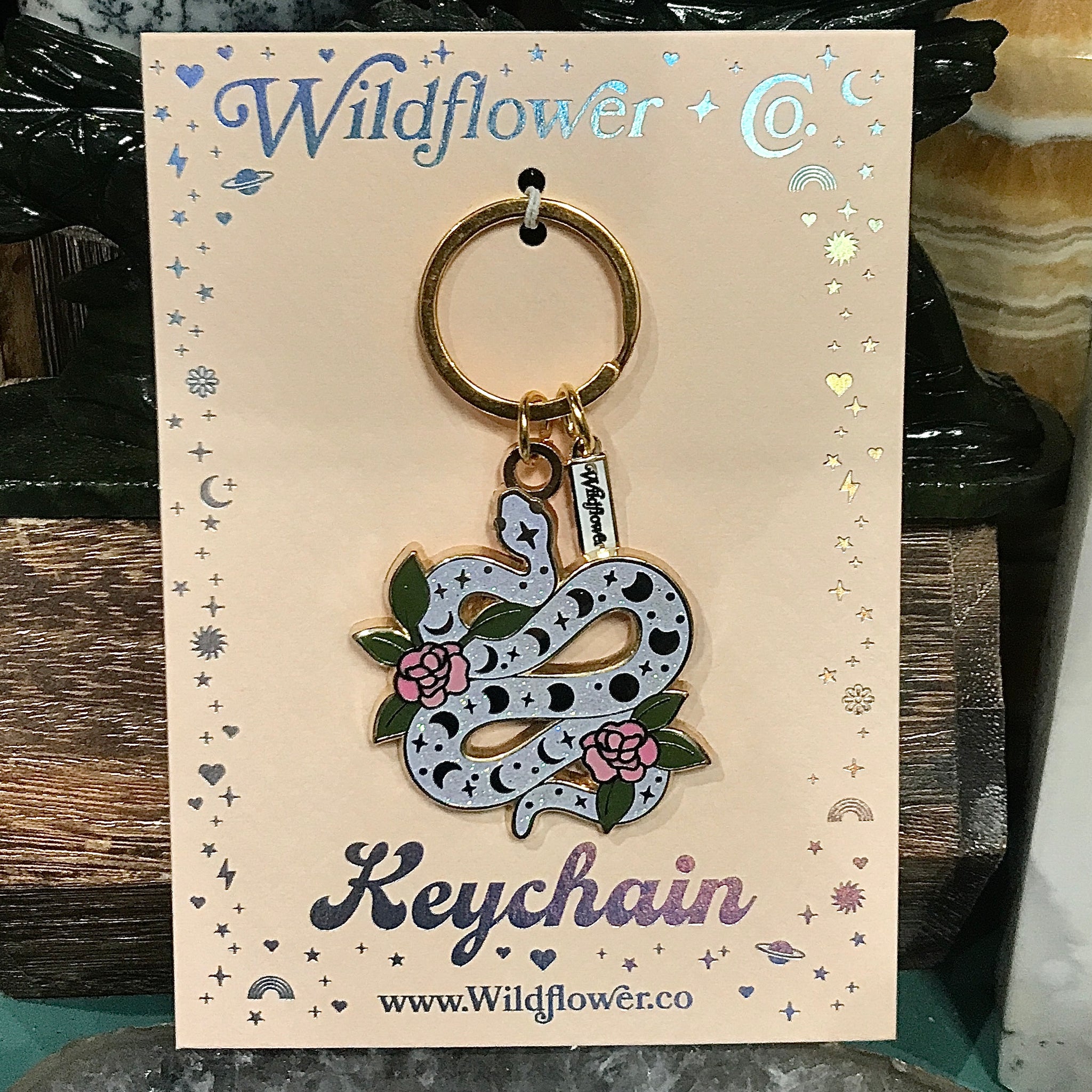 Serpent Enamel Keychain White Glitter