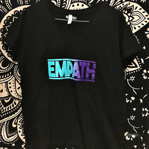 Empath Gradient Design on Black Adult T-Shirt Infused with Obsidian, Quartz, Tourmaline, and Amethyst