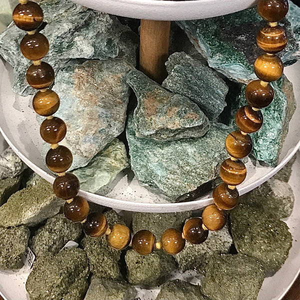 Tiger Eye Round Rosary Beaded 18 Inch Necklace