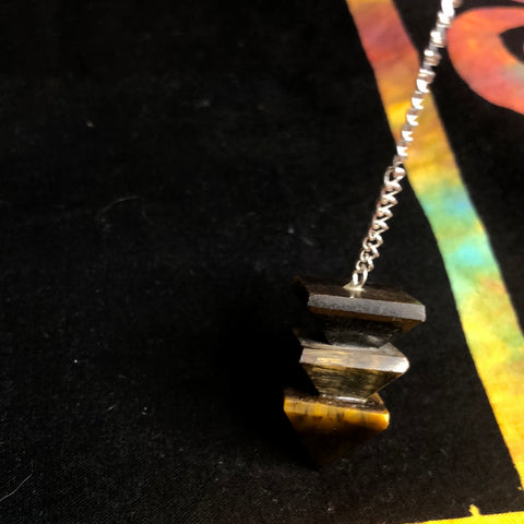 Tigers Eye Pyramid Pendulum on Chain