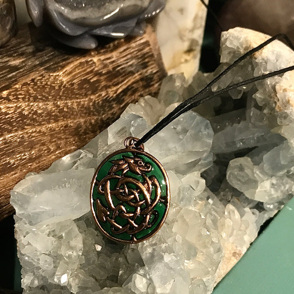 Celtic Dragon Bronze Pendant Necklace