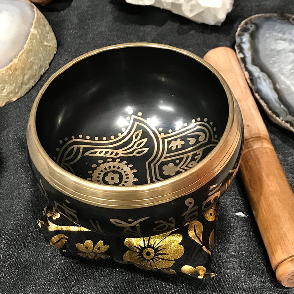 Black Hand of Hamsa Tibetan Singing Bowl Cushion & Stick