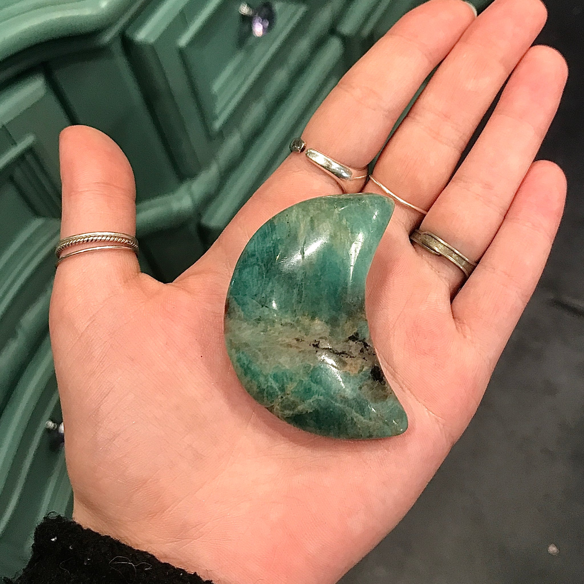 Amazonite and Smoky Quartz 2 inch Crescent Moon