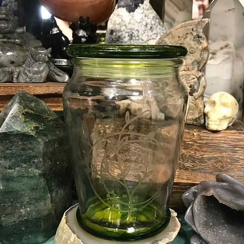 Moon Water Green Top Vintage Glass Decanter Jar