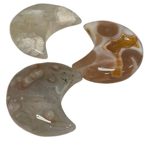 Flower Agate Carved Moon