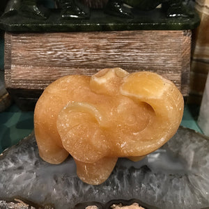 Orange Calcite Elephant Carving 2” x 3.5” x 2.5” Tall Matte Finish