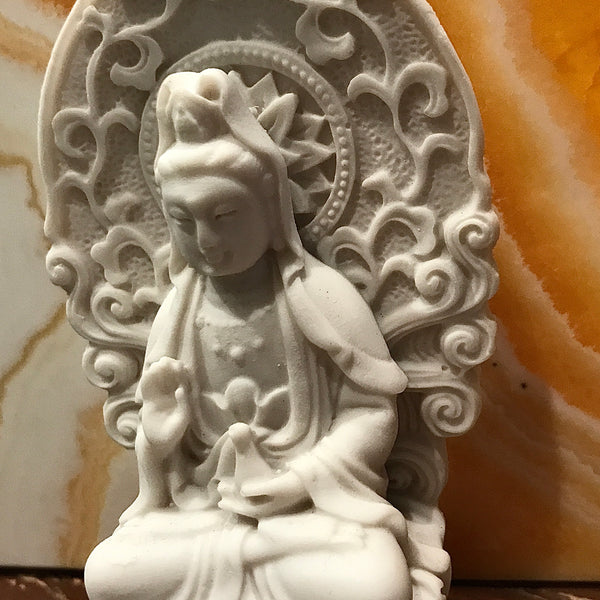 Kuan Yin Seated Statuary in White Resin