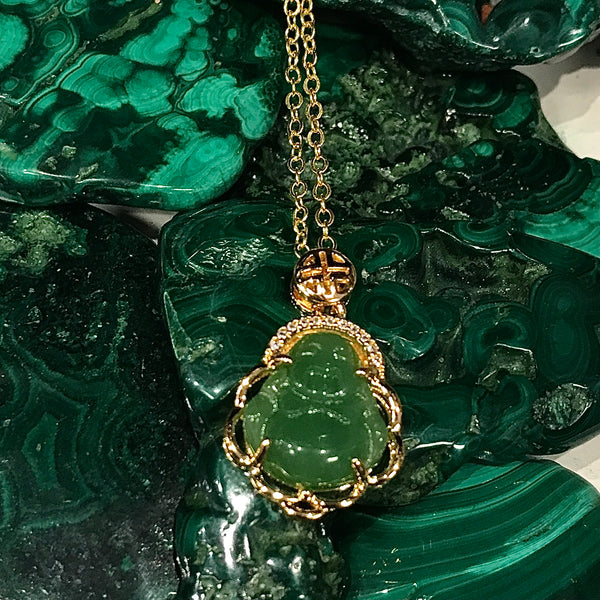 Jade Buddha 14KT GT Pendant Necklace - 18 Inch