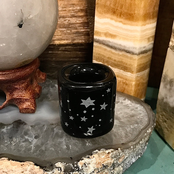 Ceramic Chime Candle Holder Black & White Stars 5/8”