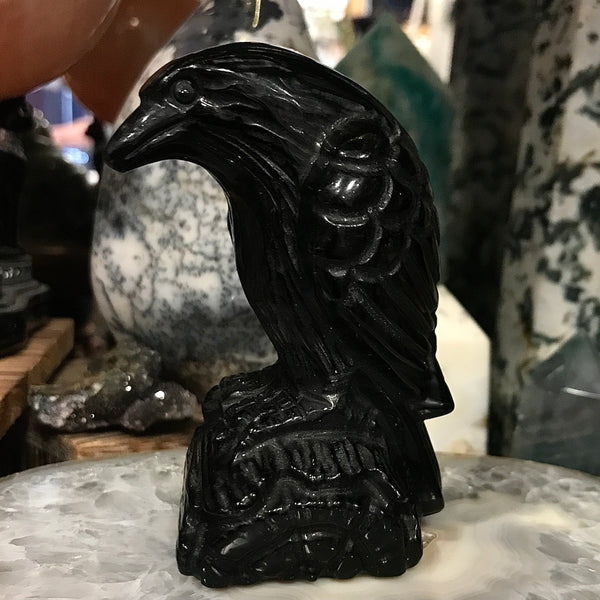 Raven Carving in Black Obsidian
