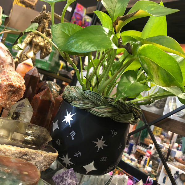 Matte Black Celestial Stars Plant Pot