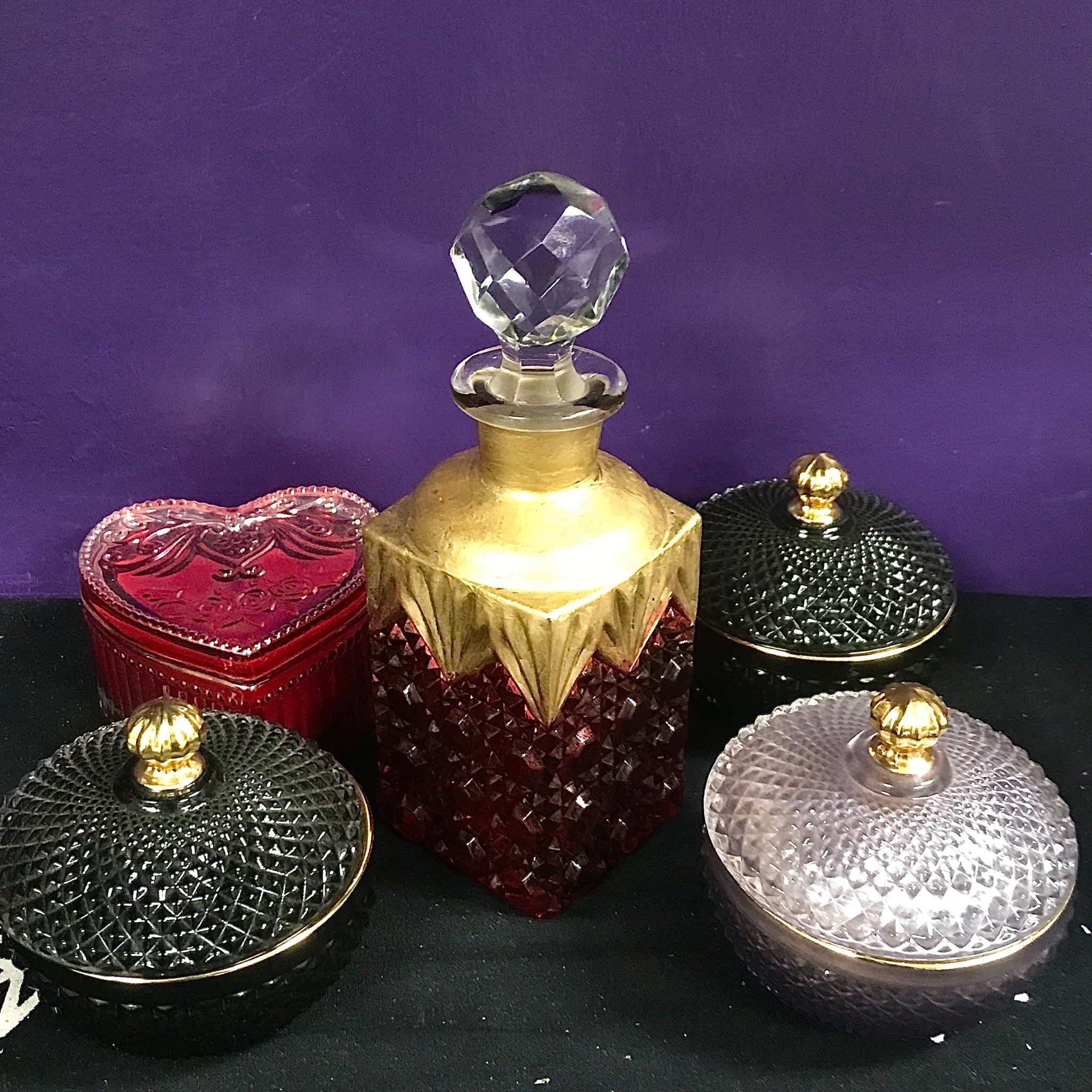 Enchanted Red and Gold Crystal Decanter with Lid