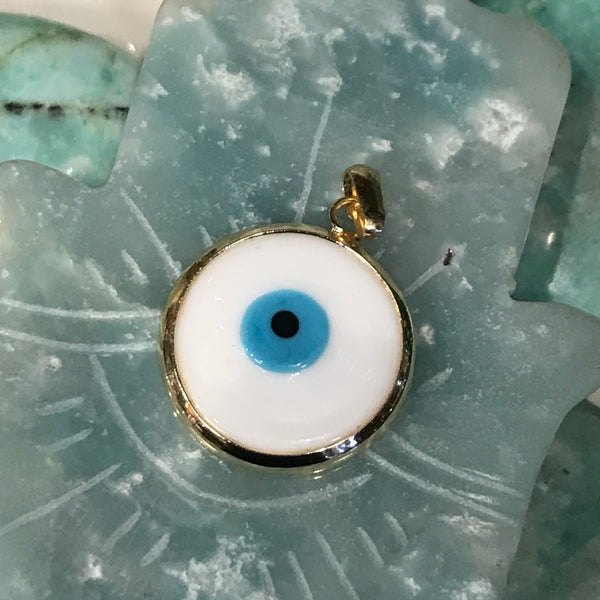 Evil Eye Blown Glass Round Gold Filled Pendant