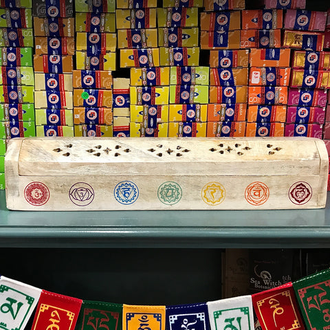 White 7 Chakra Hand Carved Incense Wooden Coffin Box