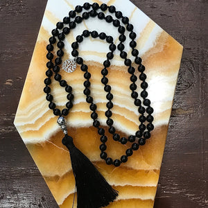 Obsidian Mala Prayer 108 Bead Necklace