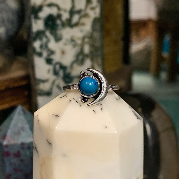 Sterling Silver Crescent Moon Ring with Gemstone