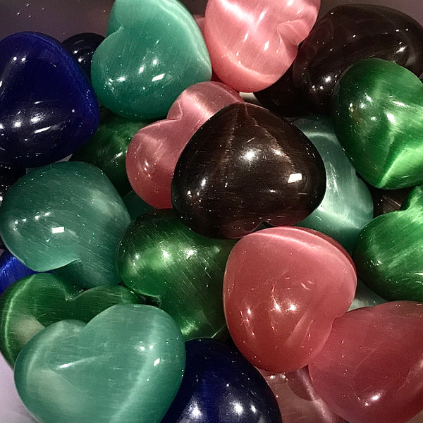 Cat’s Eye Carved Hearts In Various Colors