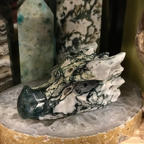 Tree Agate Dragon Head Carving