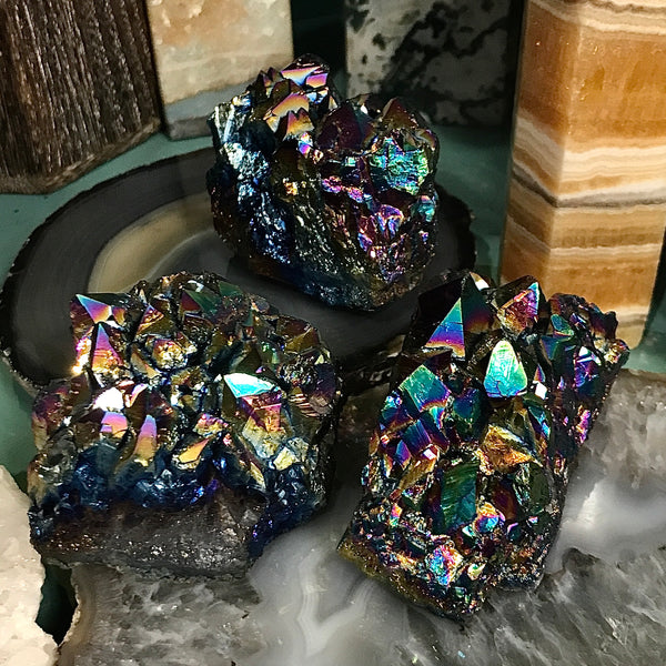 Peacock Aura Quartz Cluster