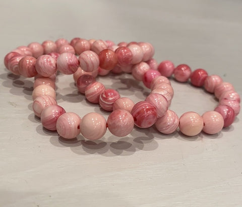 Shell Pink 8mm Round Bead Stretch Bracelet