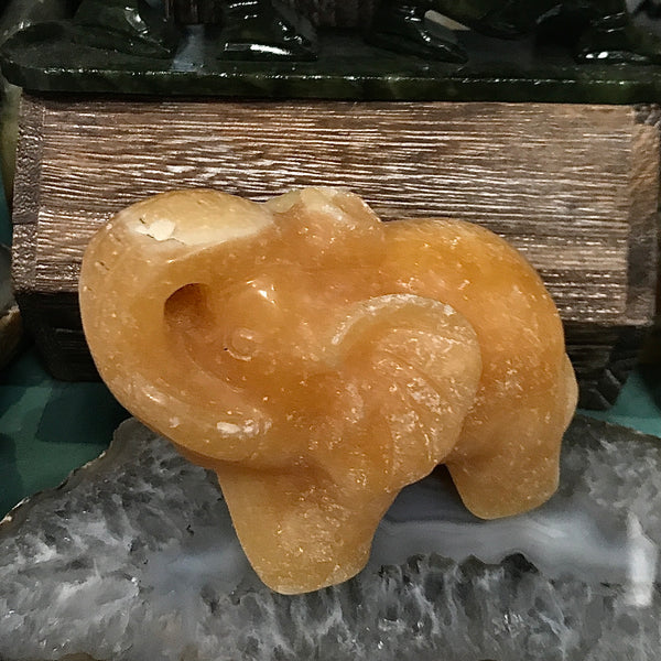 Orange Calcite Elephant Carving 2” x 3.5” x 2.5” Tall Matte Finish