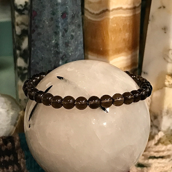 Smoky Quartz Beaded Stackable Bracelet | 8mm Round