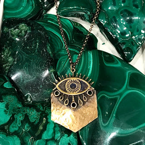 Eye of Providence-Hammered Brass Pendant Necklace