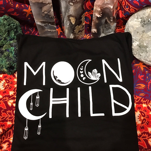 Moon Child Black Slim Fit T-Shirt Infused with Moonstone and Labradorite