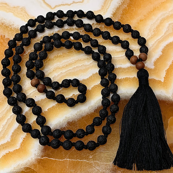 Lava and Sandalwood 108 Bead Meditation Mala Necklace