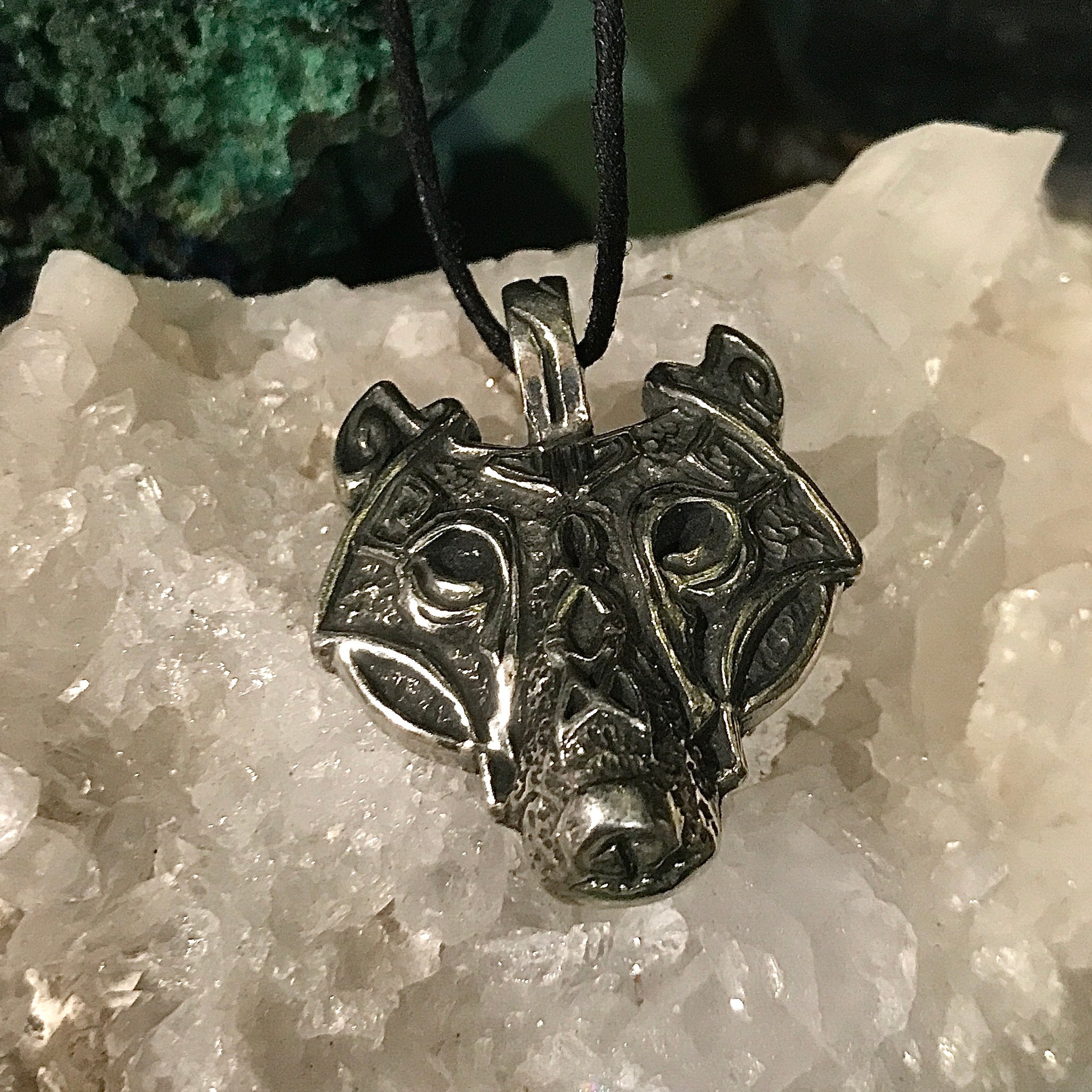 Viking Wolf’s Head Pewter Pendant Necklace