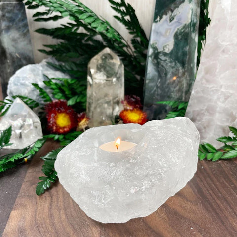 Natural Stone 6 inch Quartz Crystal Candle Votive Holder