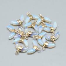 Opalite Crescent Moon Gold Tone Pendant Necklace